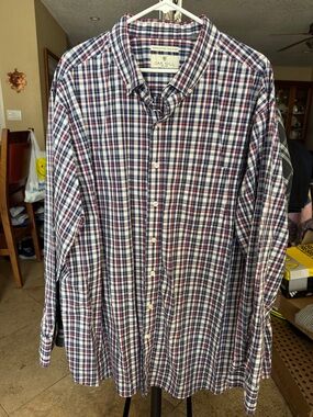 Men's Red & Blue Plaid Button-Down Shirt